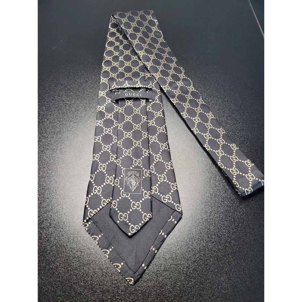 Gucci Men's Necktie Black GG Monogram Silk 3.75" x 58" Excellent - Picture 5 of 6